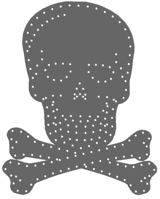 - Cranio Femur em ACM perfurado  <br> - Medida de Altura:1067mm <br> - Medida de Largura:850mm <br> - Quantidade de Pixel:225 <br> - Cor do Elemento:Branco <br> 